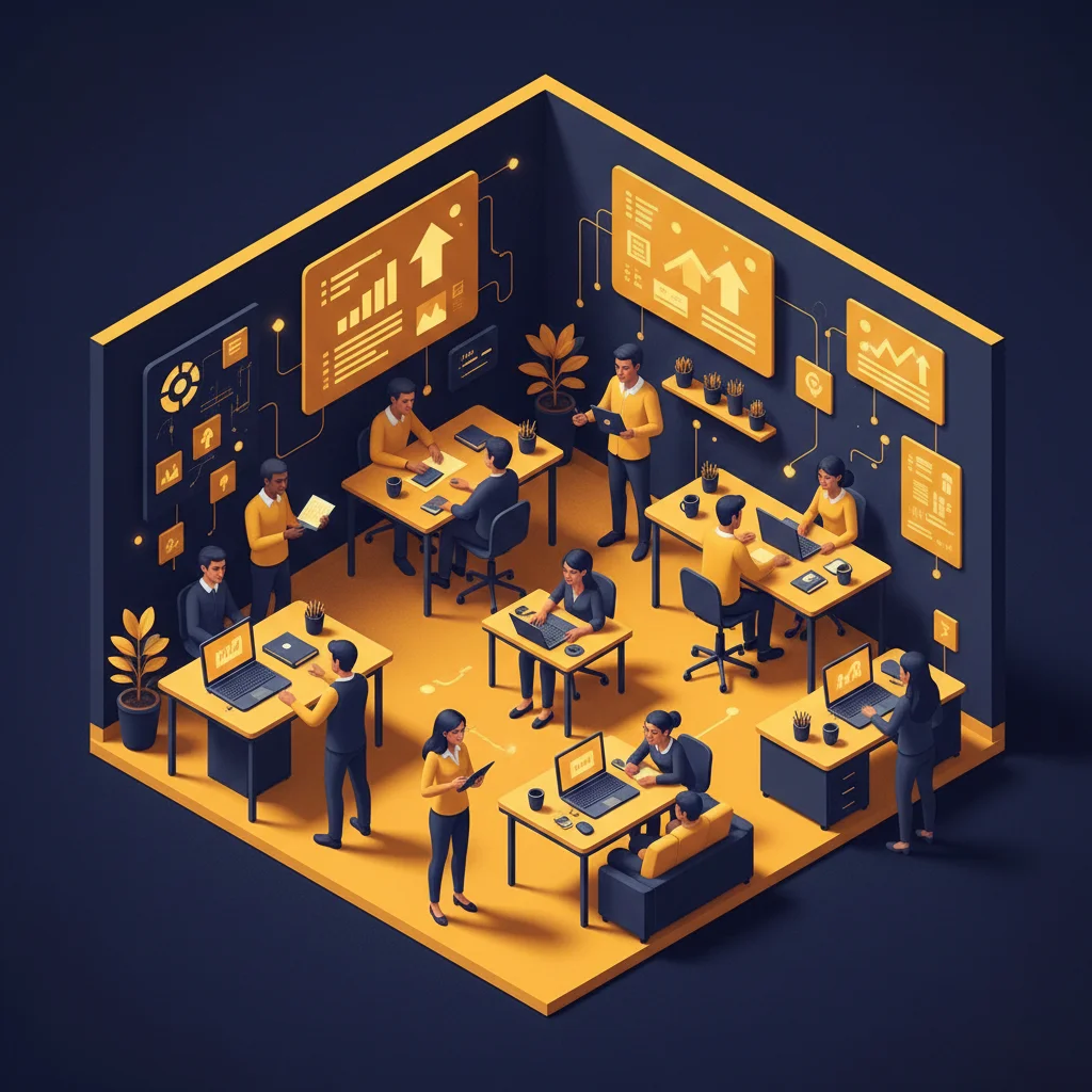 Startup culture visual with diverse teams collaborating, creative workspaces, leadership discussions, and innovation energy, vibrant editorial style, SEO-compatible image.
