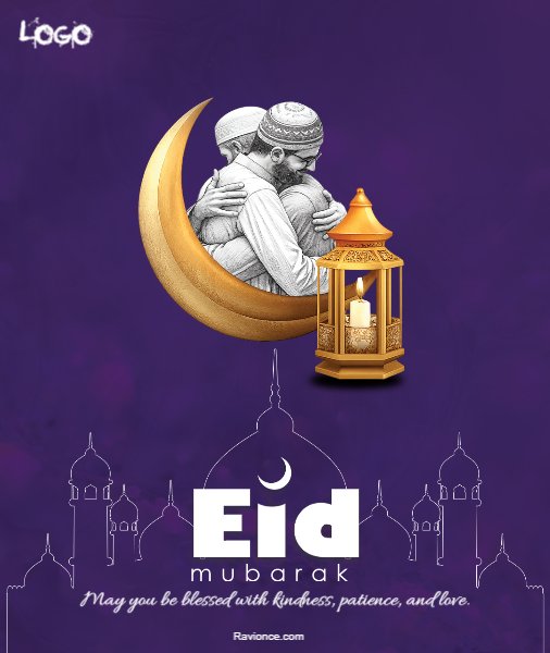 Eid Mubarak Eid Wishes Happy Eid poster purple color with golden