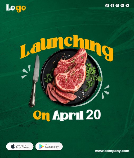 Launching Poster Green Yellow Butchery