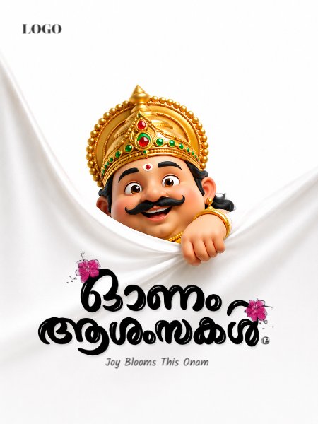 Onam wishes poster Mahabali malayalam white background