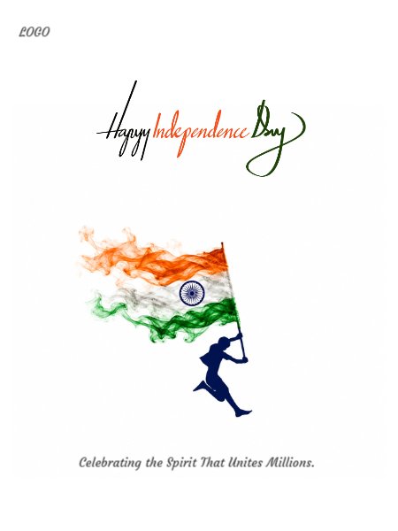 Indian independence day poster smokey cloud flag white background