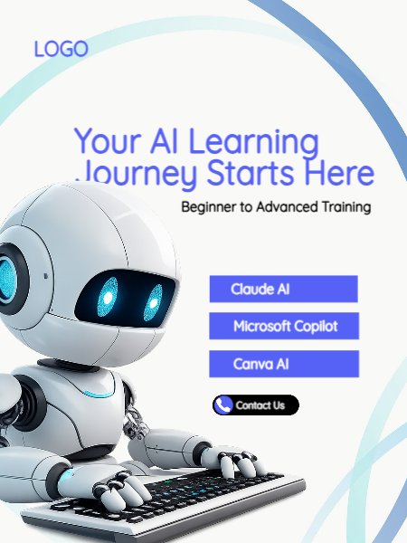 AI Tutorial or Training or Education poster Blue White with Robo