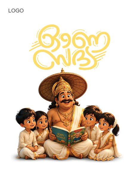 Onam wishes poster Mahabali malayalam white background