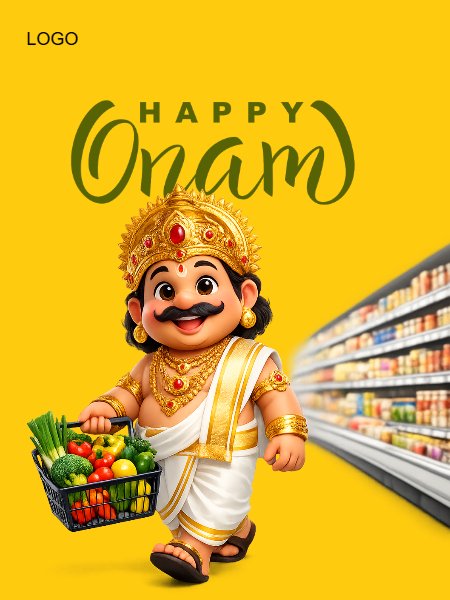 Onam wishes poster Mahabali